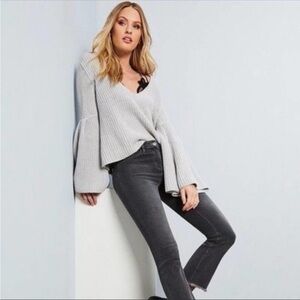 Free People | Damsel Bell Sleeve Cropped Sweater Light Gray